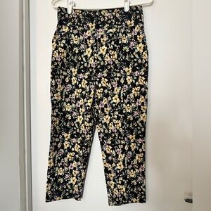 Black and floral print pants ankle length stretch